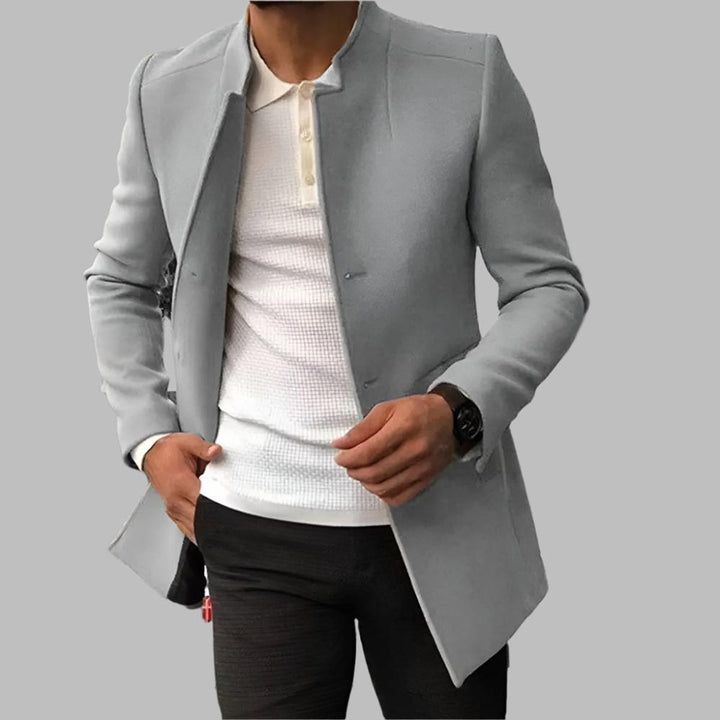Men's Slim-Fit Open-Front Mens Wool Coat Collarless Blazer - Gray