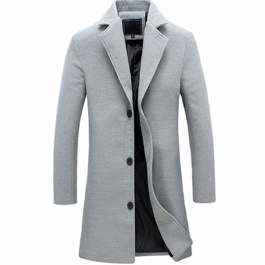 Men's Slim-Fit Single-Breasted Wool-Blend Long Overcoat - Gray