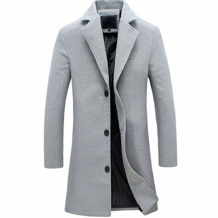 Men's Slim-Fit Single-Breasted Wool-Blend Long Overcoat - Gray