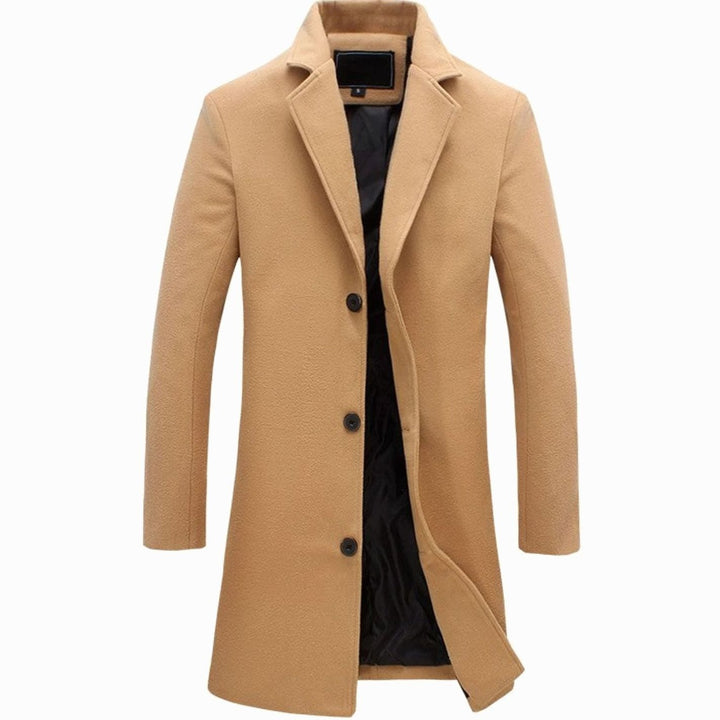 Men's Slim-Fit Single-Breasted Wool-Blend Long Overcoat - Khaki