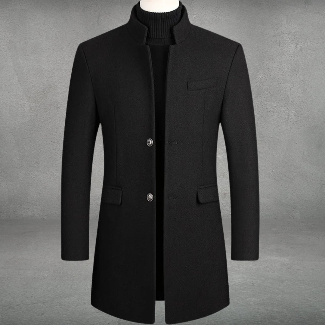Men's Slim-Fit Stand-Collar Wool Coat Single-Breasted Overcoat