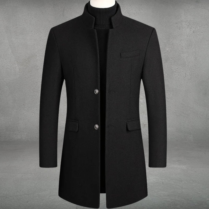 Men's Slim-Fit Stand-Collar Wool Coat Single-Breasted Overcoat