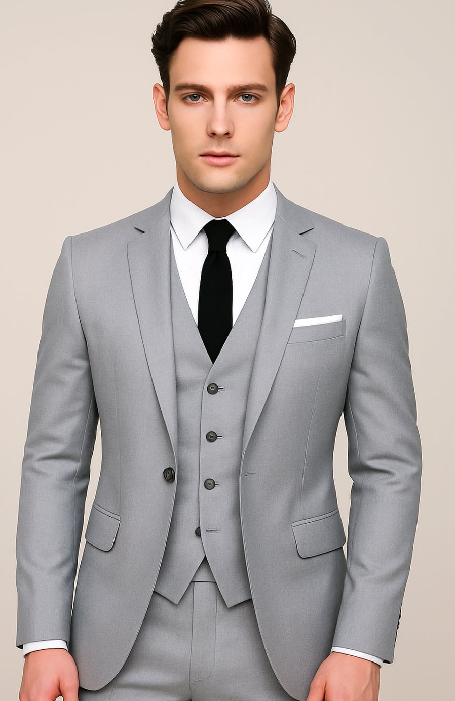 Men's Slim-Fit Three-Piece Suit Single-Breasted Blazer Vest Pants Set - Gray