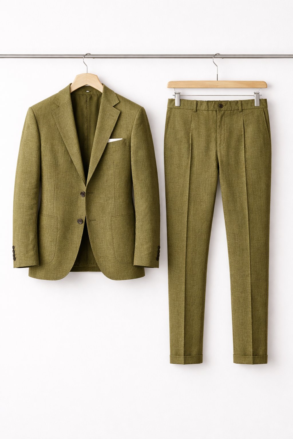 Men's Slim-Fit Two-Piece Suit Structured Blazer Pants Set - Olive Green