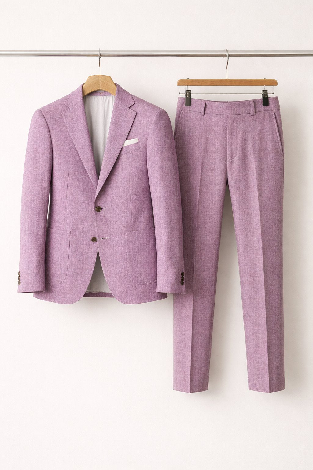 Men's Slim-Fit Two-Piece Suit Structured Blazer Pants Set - Purple