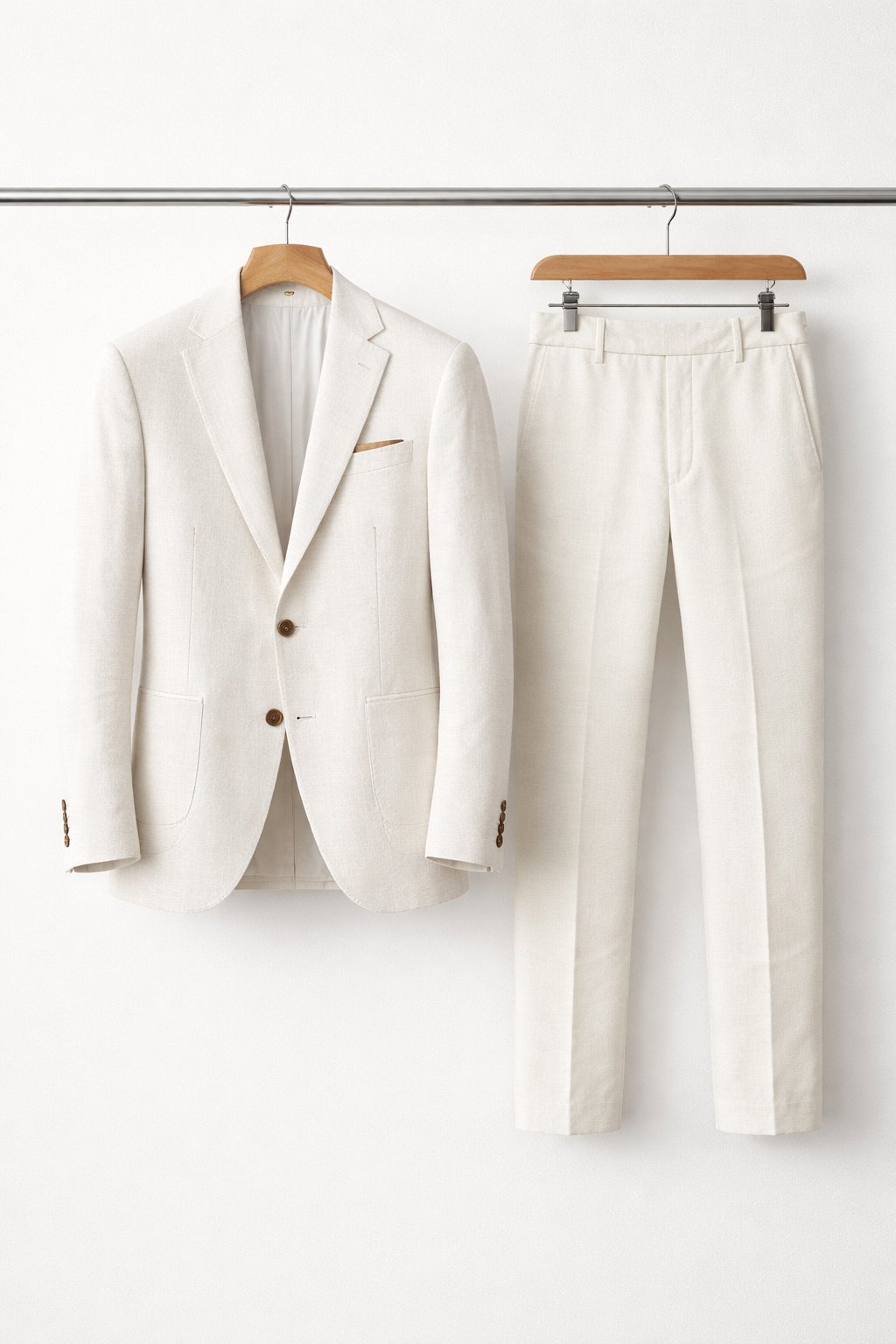 Men's Slim-Fit Two-Piece Suit Structured Blazer Pants Set - White