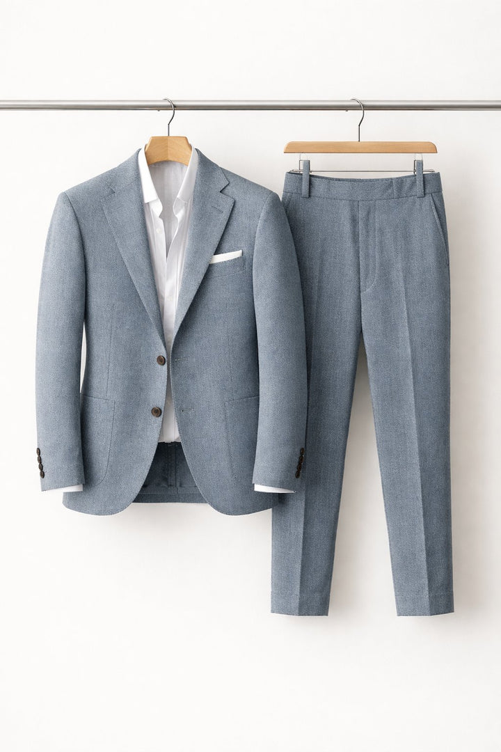 Men's Slim-Fit Two-Piece Suit Structured Blazer Pants Set