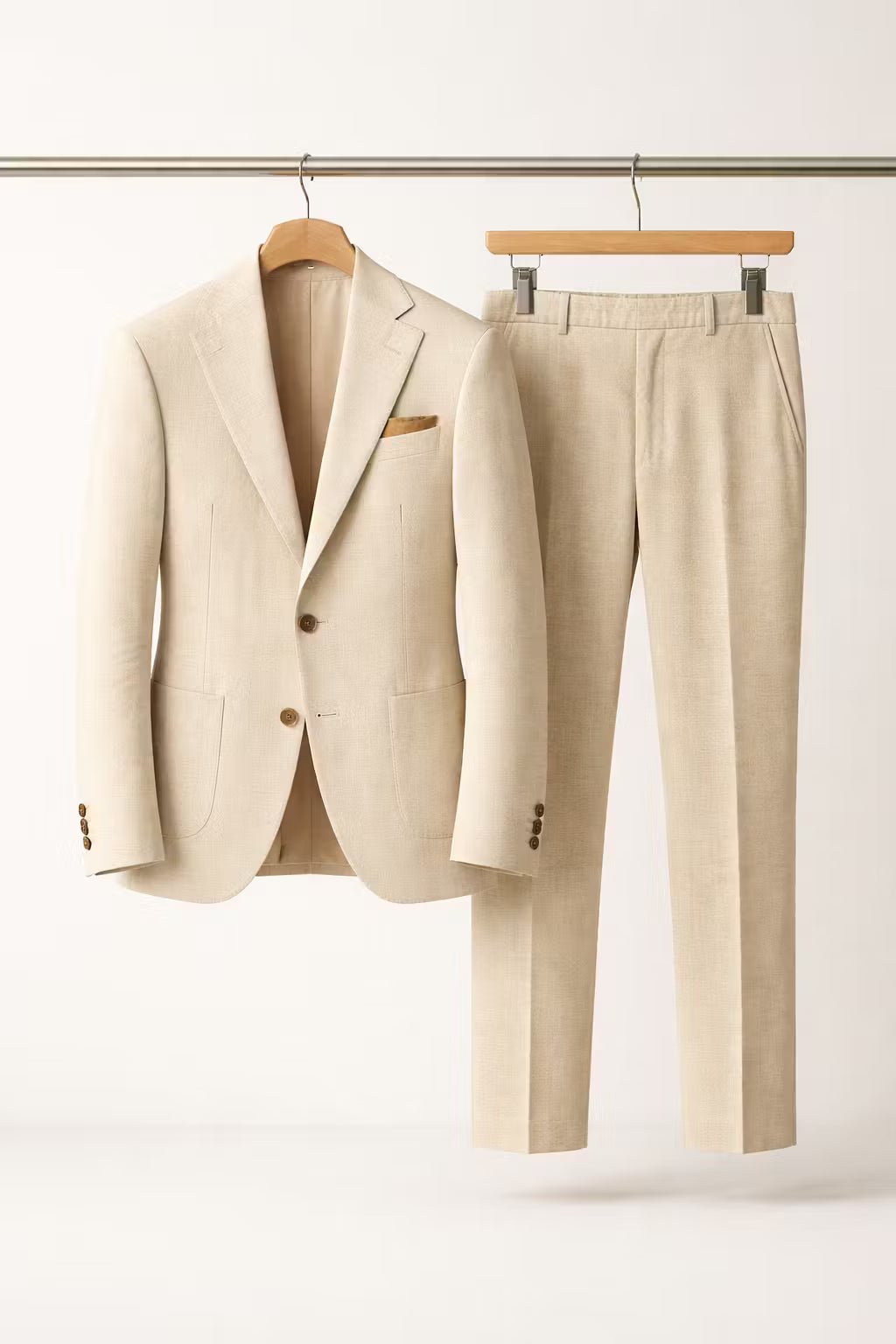 Men's Slim-Fit Two-Piece Suit Structured Blazer Pants Set - Beige