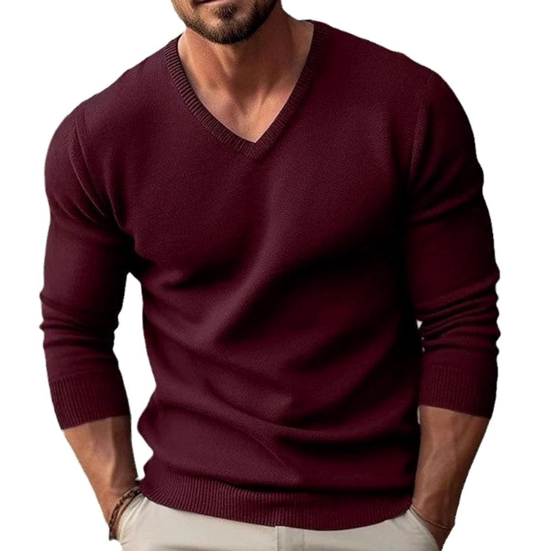 Men's Slim-Fit V-Neck Fine Knit Stretch Sweater Ribbed Cuffs
