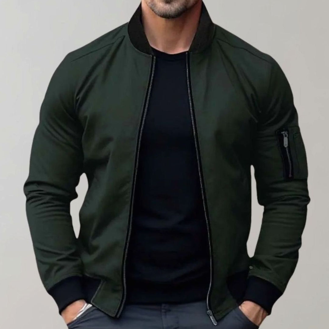 Men's Slim Fit Zip-Up Bomber Jacket Raglan Sleeve Pockets - Green