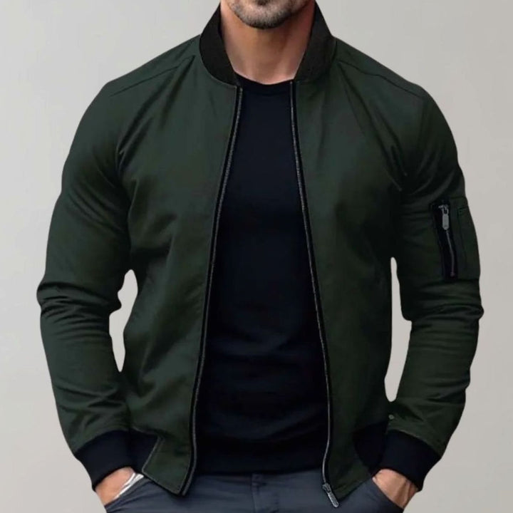 Men's Slim Fit Zip-Up Bomber Jacket Raglan Sleeve Pockets - Green