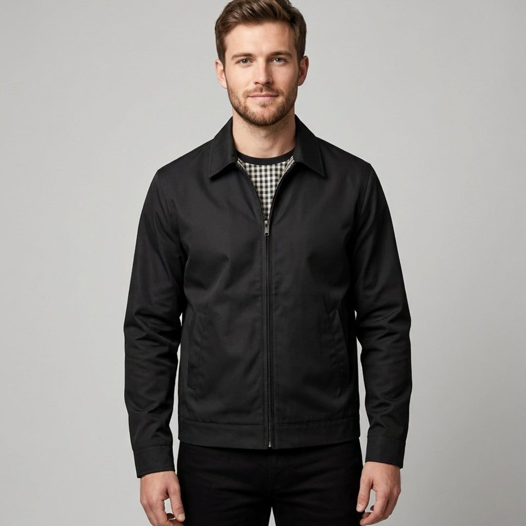 Men's Smart-Casual Harrington Jacket Checked Lining Zip