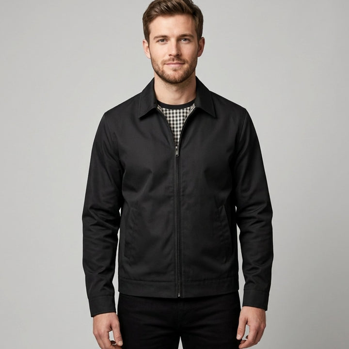 Men's Smart-Casual Harrington Jacket Checked Lining Zip