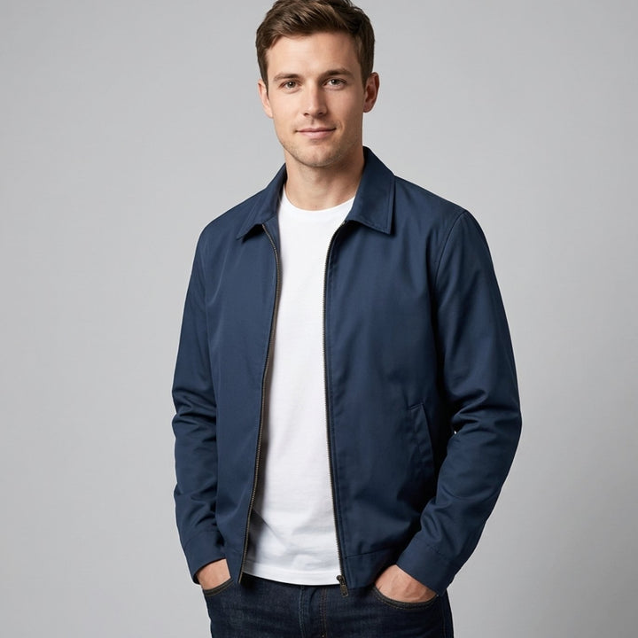 Men's Smart-Casual Harrington Jacket Checked Lining Zip
