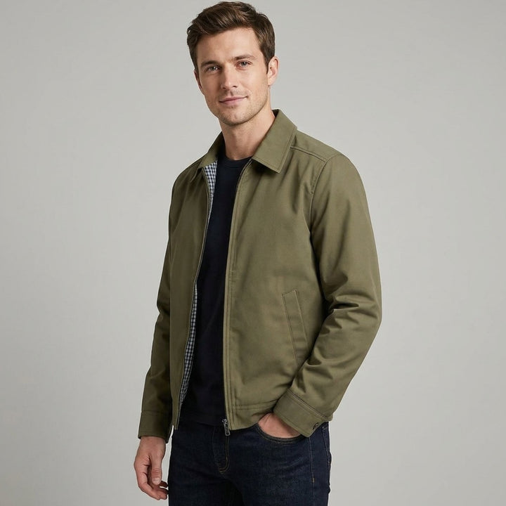 Men's Smart-Casual Harrington Jacket Checked Lining Zip