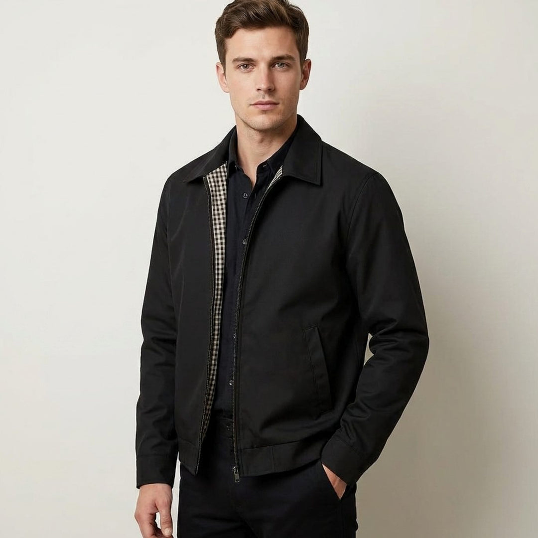 Men's Smart-Casual Harrington Jacket Checked Lining Zip