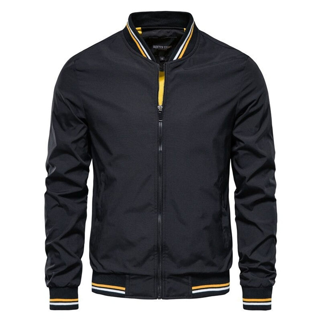 Men's Solid Zip-Up Ribbed-Collar Bomber Jacket