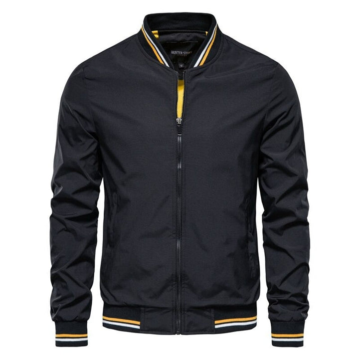 Men's Solid Zip-Up Ribbed-Collar Bomber Jacket