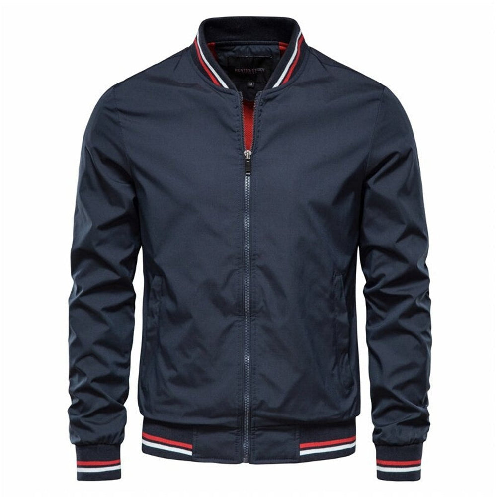 Men's Solid Zip-Up Ribbed-Collar Bomber Jacket