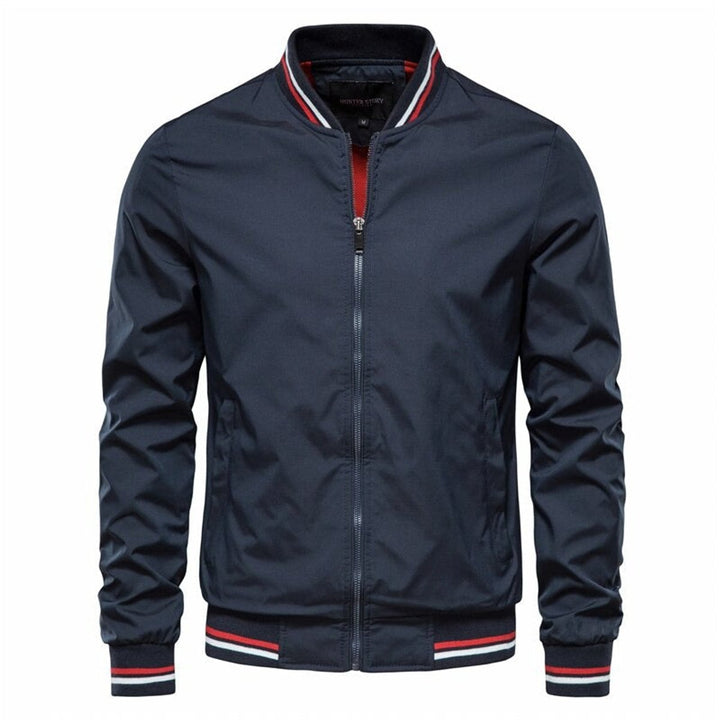 Men's Solid Zip-Up Ribbed-Collar Bomber Jacket