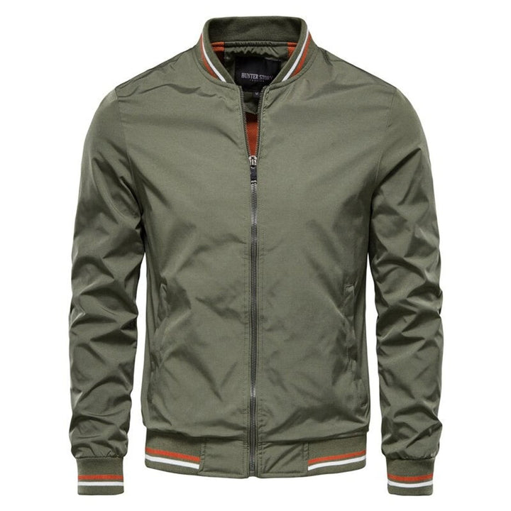 Men's Solid Zip-Up Ribbed-Collar Bomber Jacket