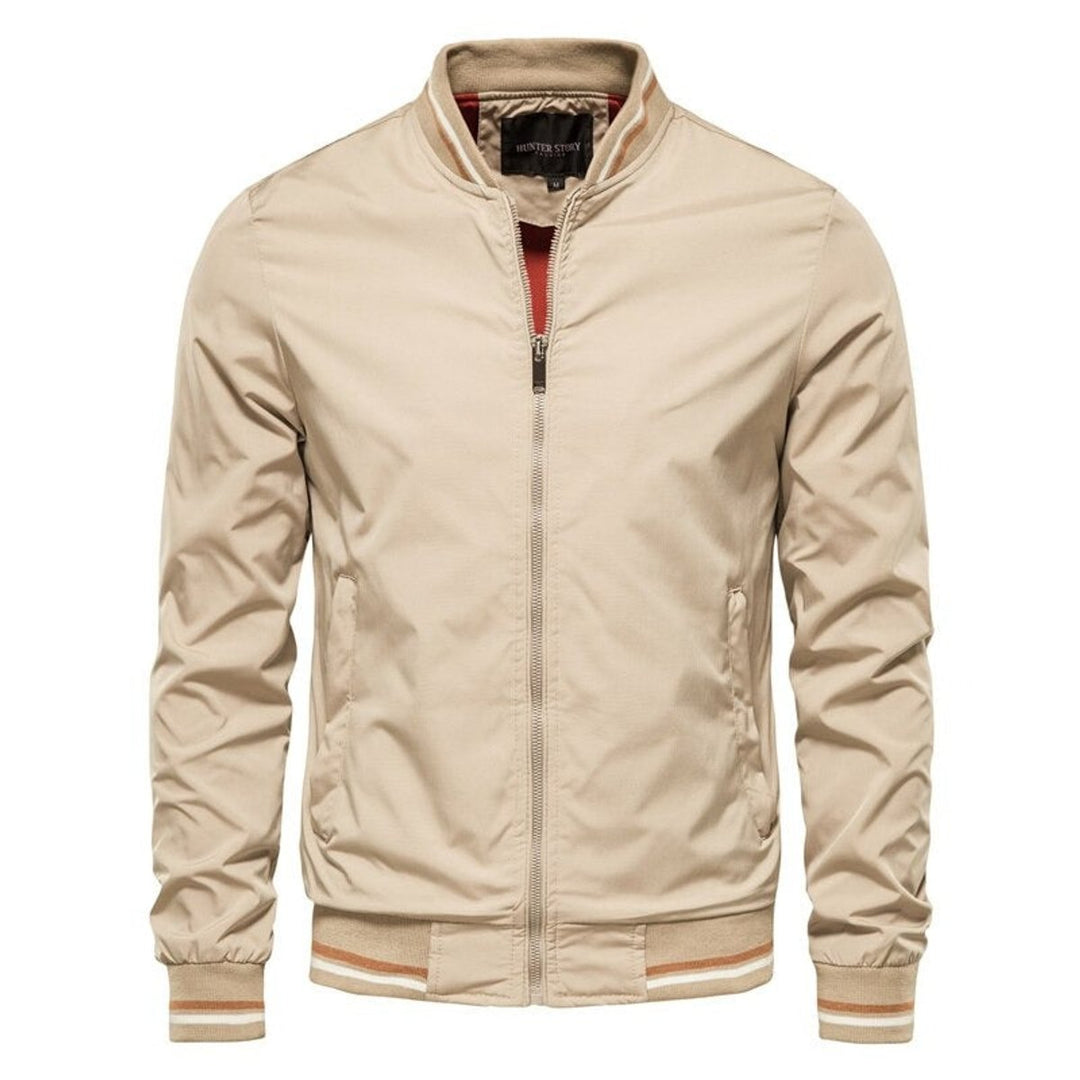 Men's Solid Zip-Up Ribbed-Collar Bomber Jacket