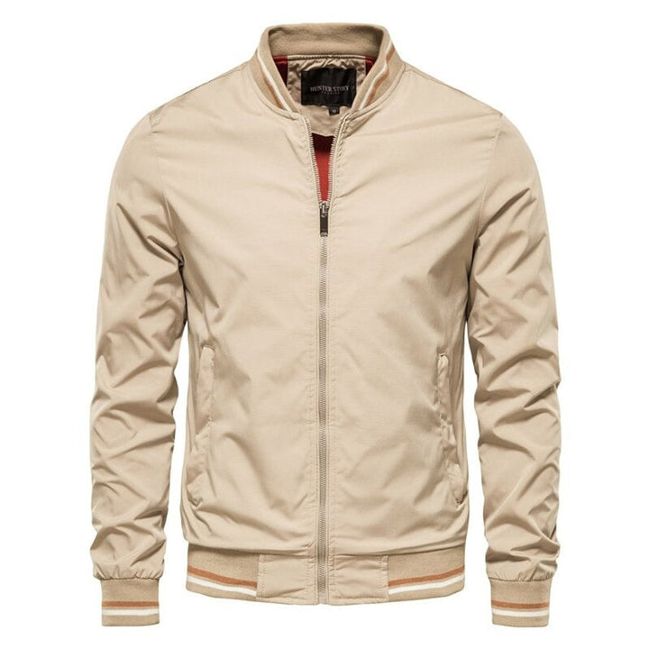 Men's Solid Zip-Up Ribbed-Collar Bomber Jacket