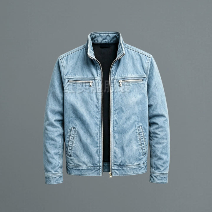 Men's Stand-Collar Full-Zip Slim-Fit Bomber Jacket - Blue