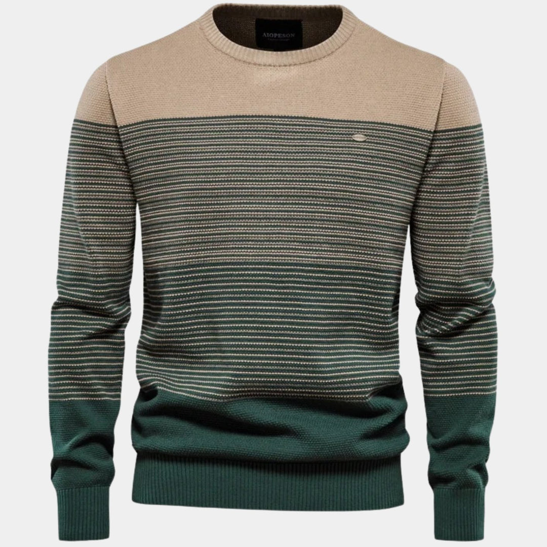 Men's Striped Colorblock Crew Neck Knit Pullover Sweater - Green