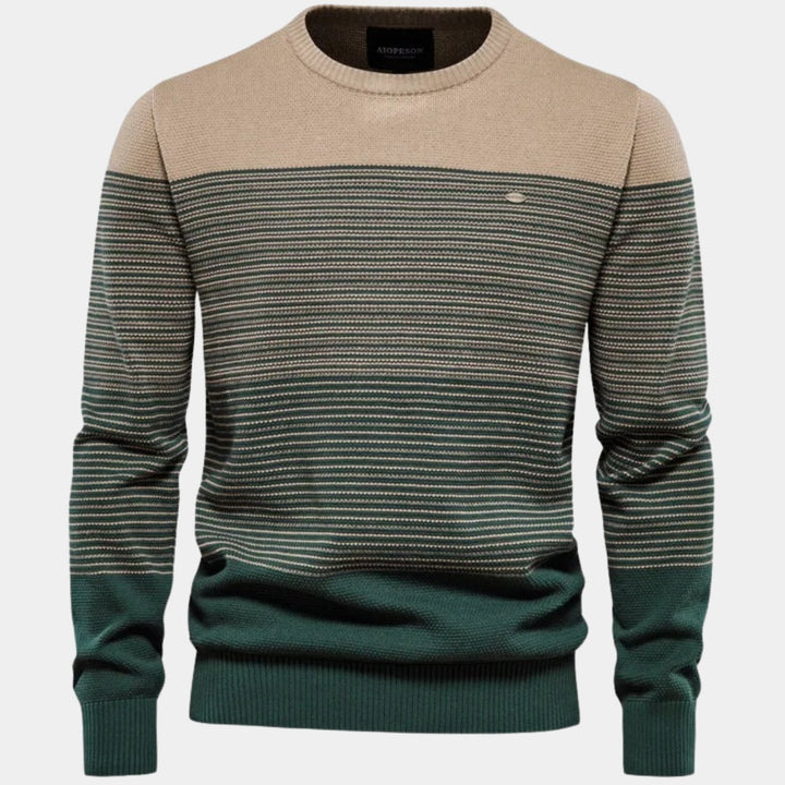 Men's Striped Colorblock Crew Neck Knit Pullover Sweater - Green