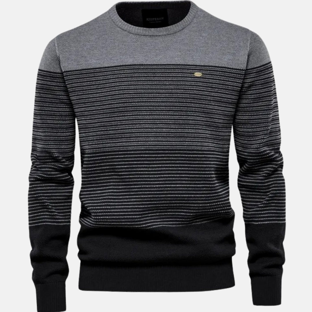 Men's Striped Colorblock Crew Neck Knit Pullover Sweater - Gray