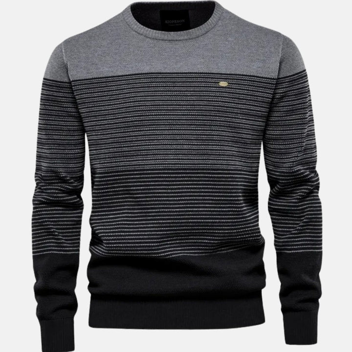 Men's Striped Colorblock Crew Neck Knit Pullover Sweater - Gray