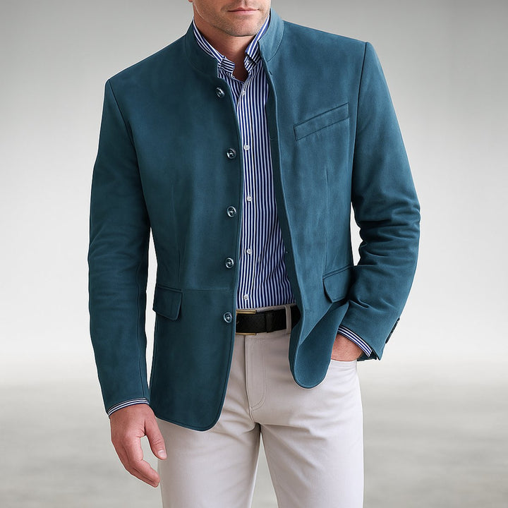 Men's Structured Mandarin-Collar Button-Front Blazer Cardigan - Blue