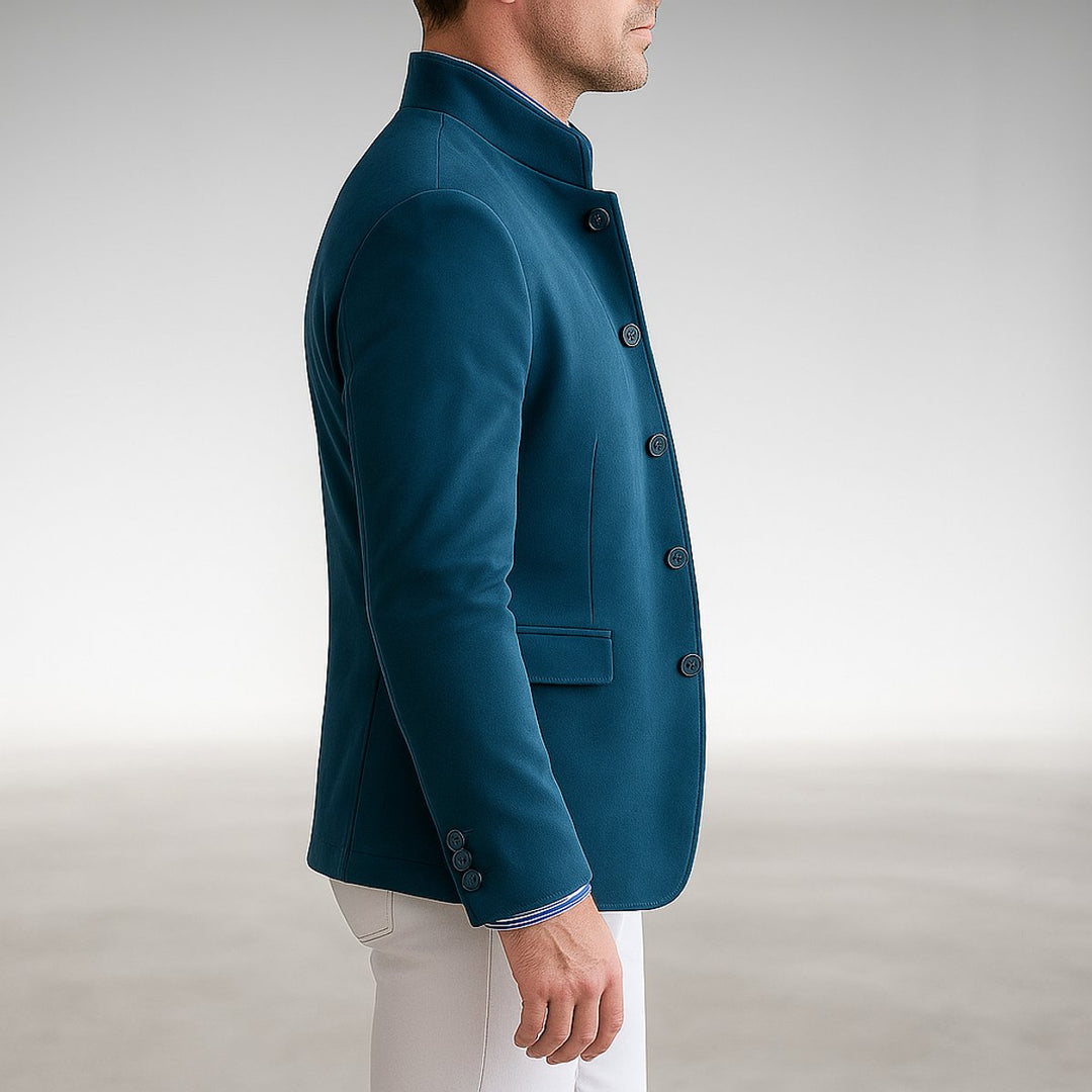 Men's Structured Mandarin-Collar Button-Front Blazer Cardigan
