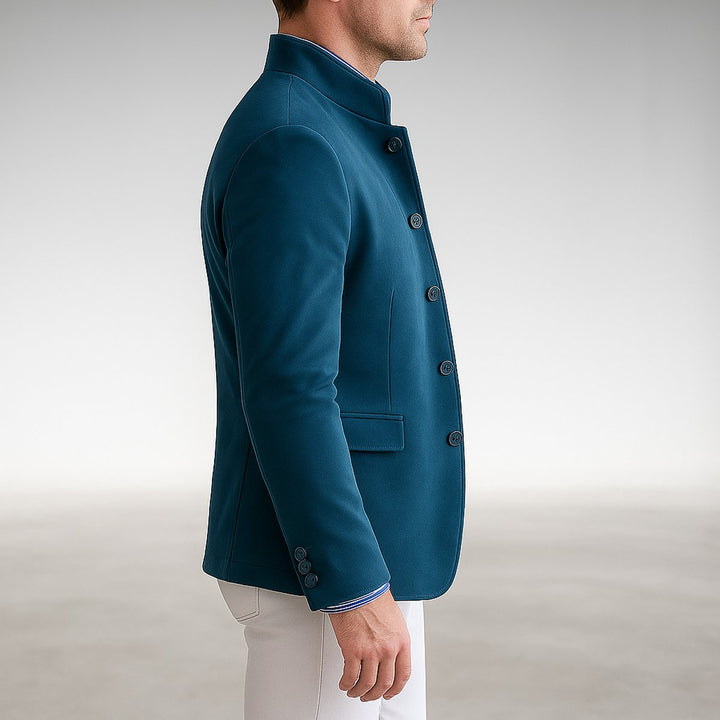 Men's Structured Mandarin-Collar Button-Front Blazer Cardigan
