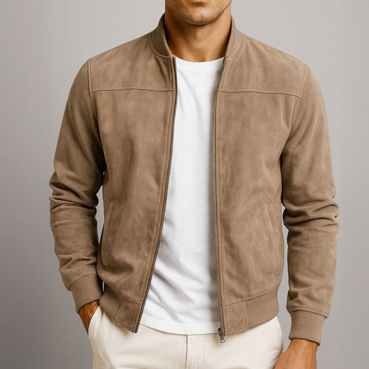 Men's Suede Bomber Slim-Fit Mens Quilted Jacket - Brown