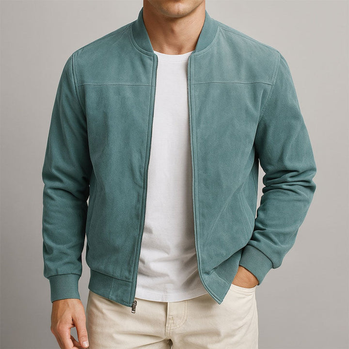 Men's Suede Bomber Slim-Fit Mens Quilted Jacket - Blue