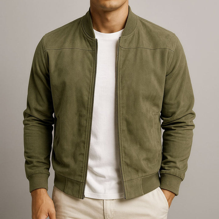 Men's Suede Bomber Slim-Fit Mens Quilted Jacket - Green