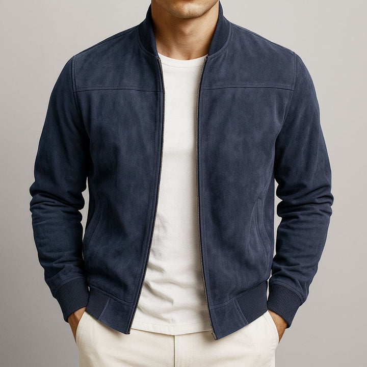 Men's Suede Bomber Slim-Fit Mens Quilted Jacket - Dark Navy