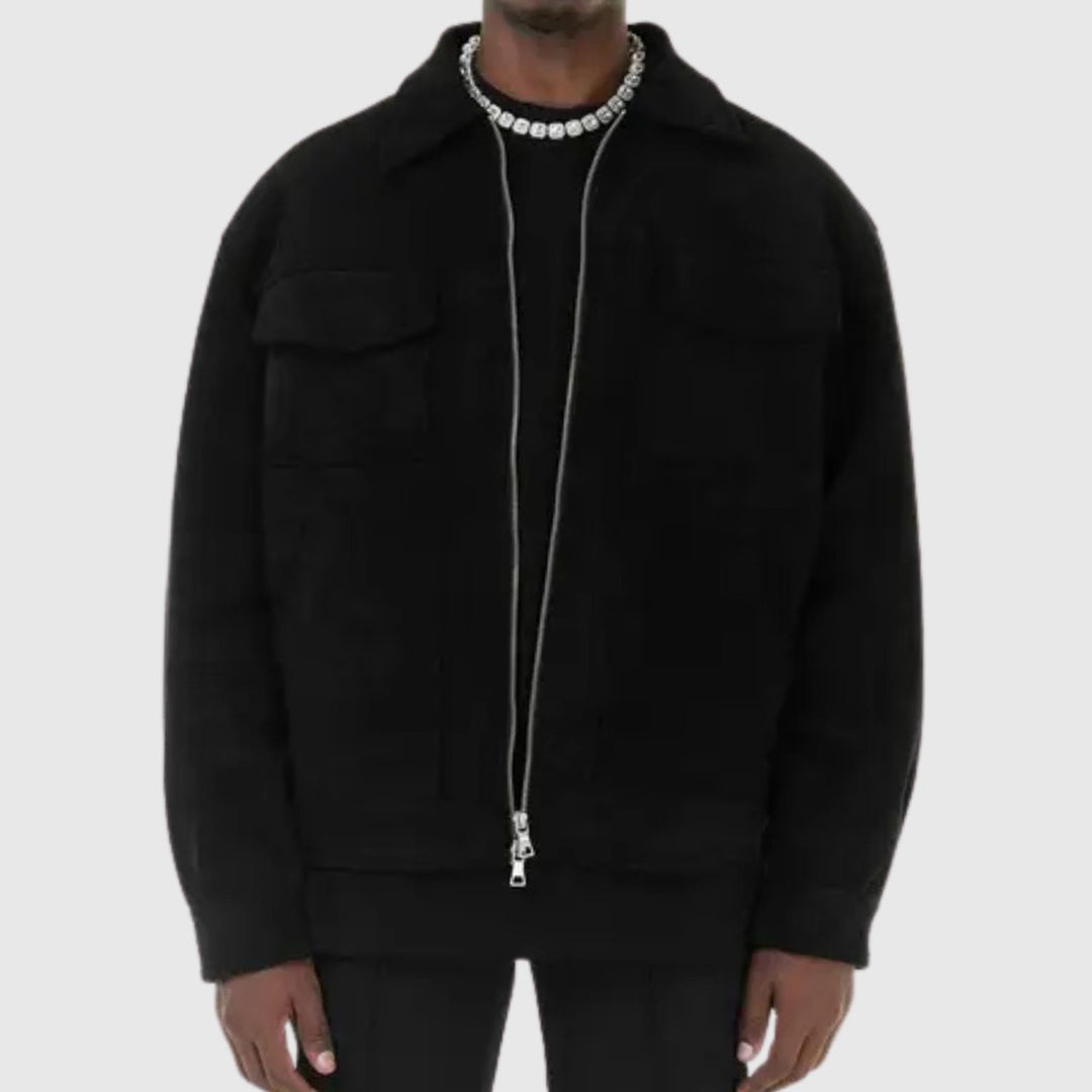 Men's Suede-Look Zip-Up Trucker Jacket Four-Pocket