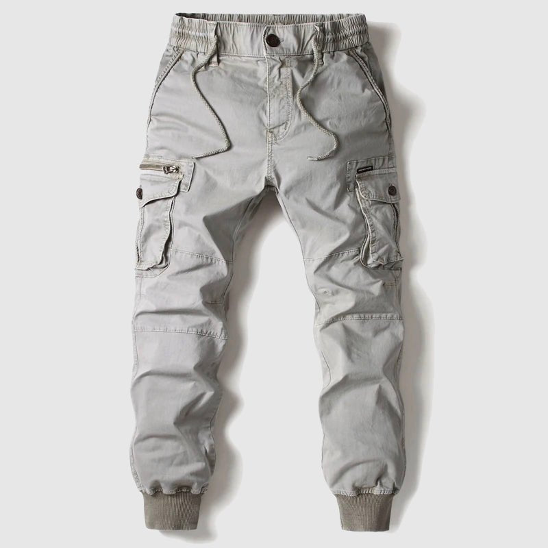 Men's Tactical Cargo Jogger Pants Elastic Waist Cuffed Ankle - Grey