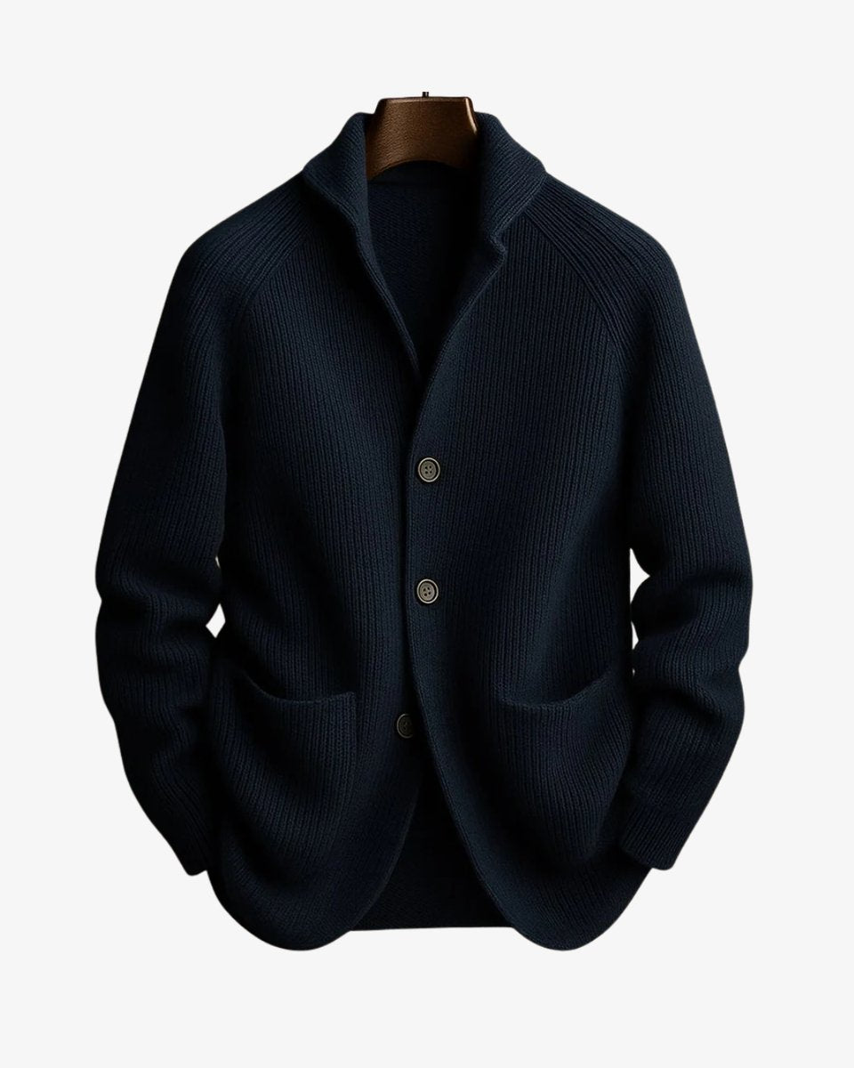 Men's Tailored Button-Front Ribbed Knit Cardigan Sweater - Navy