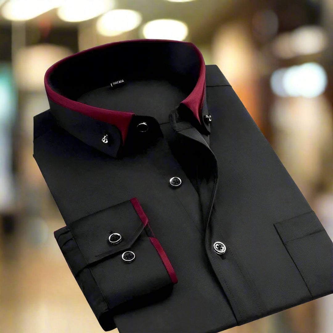 Men's Tailored Long-Sleeve Button-Down Contrast-Collar Dress Shirt - Black