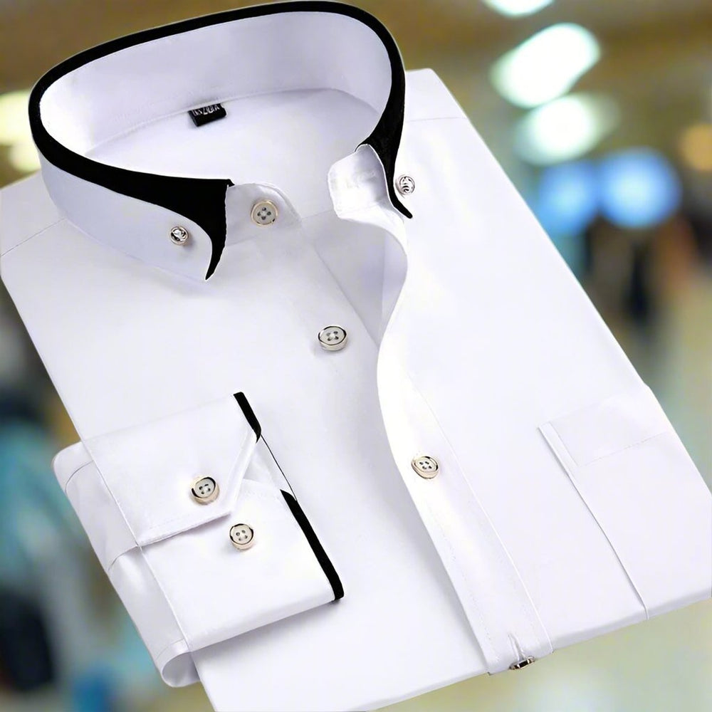 Men's Tailored Long-Sleeve Button-Down Contrast-Collar Dress Shirt - White