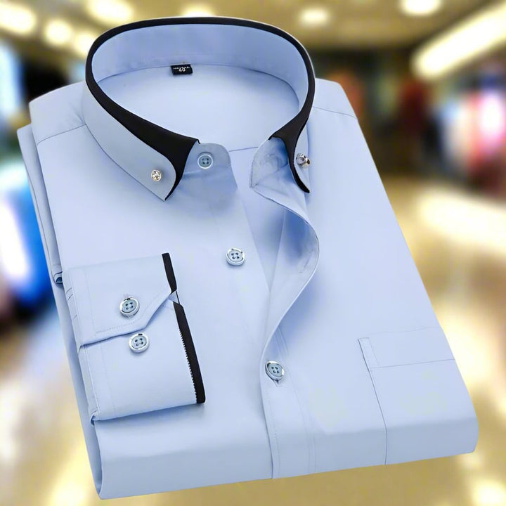 Men's Tailored Long-Sleeve Button-Down Contrast-Collar Dress Shirt - Light Blue