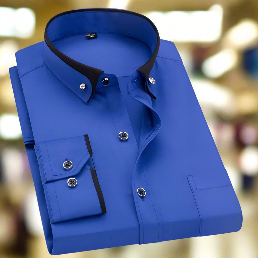 Men's Tailored Long-Sleeve Button-Down Contrast-Collar Dress Shirt - Blue