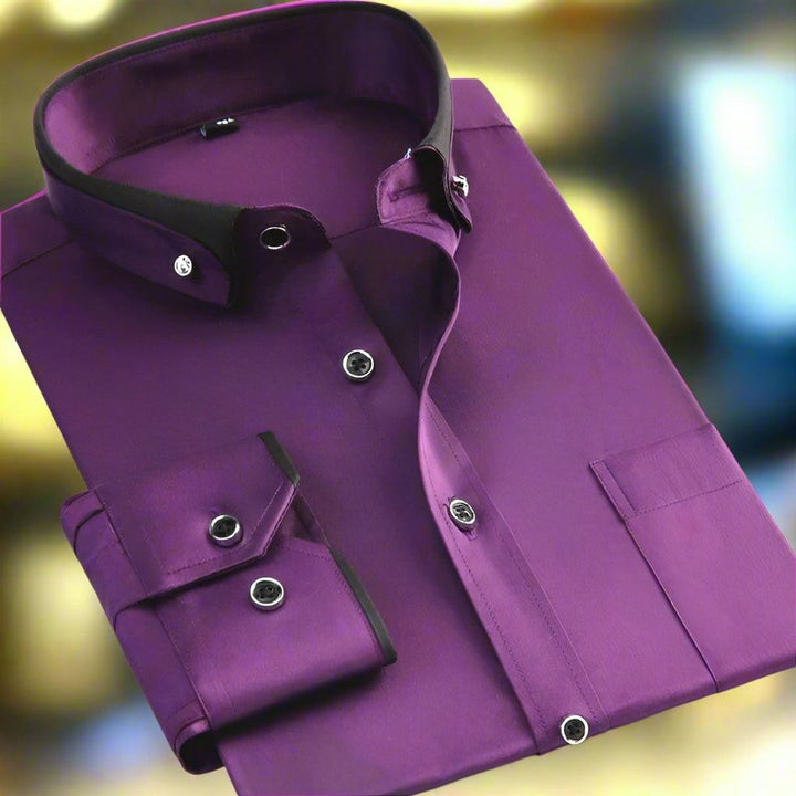 Men's Tailored Long-Sleeve Button-Down Contrast-Collar Dress Shirt - Lilac
