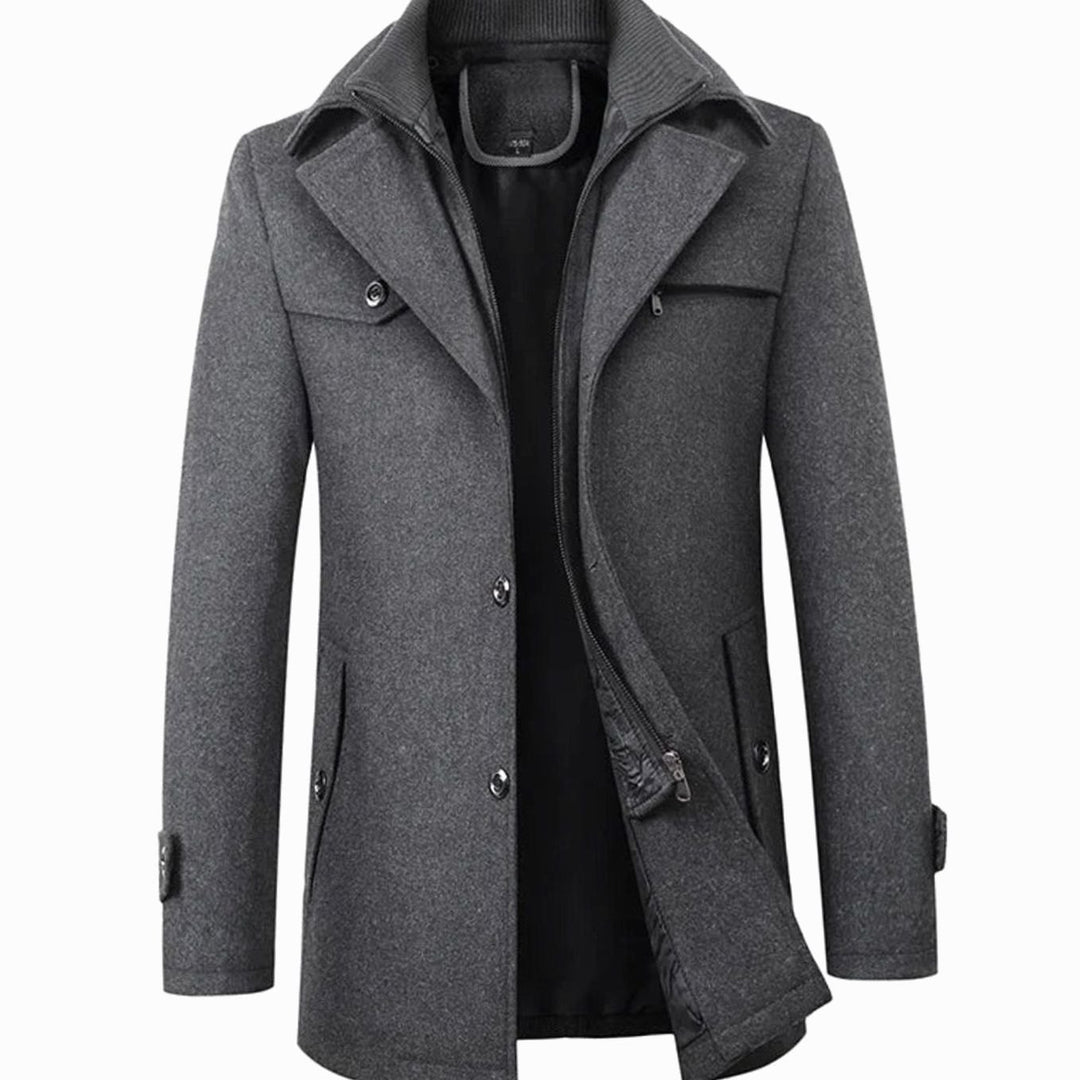 Men's Tailored Single-Breasted Button Overcoat Winter Wool-Blend - Grey