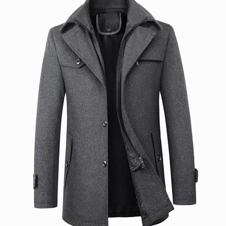 Men's Tailored Single-Breasted Button Overcoat Winter Wool-Blend - Grey