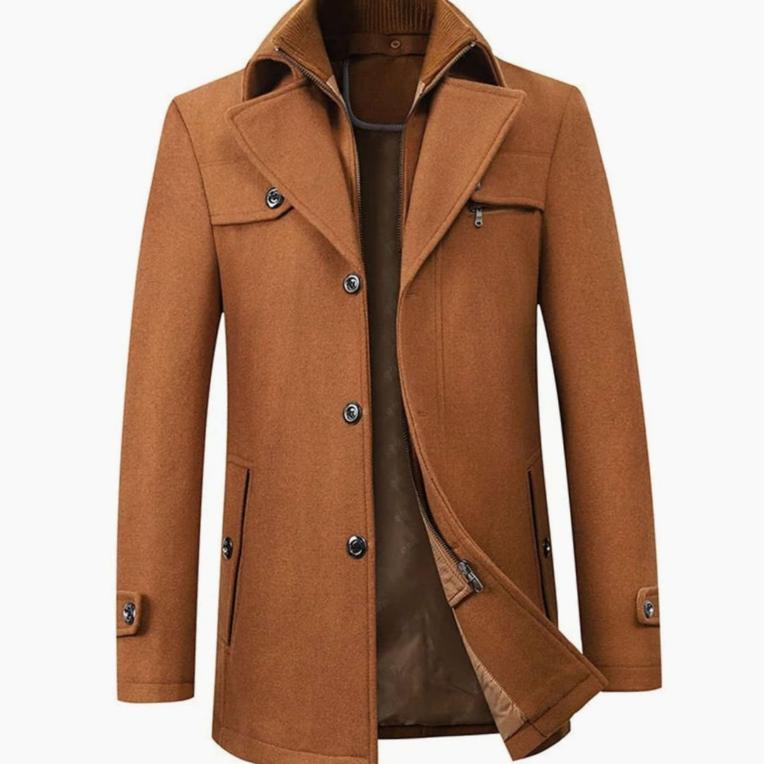 Men's Tailored Single-Breasted Button Overcoat Winter Wool-Blend - Brown
